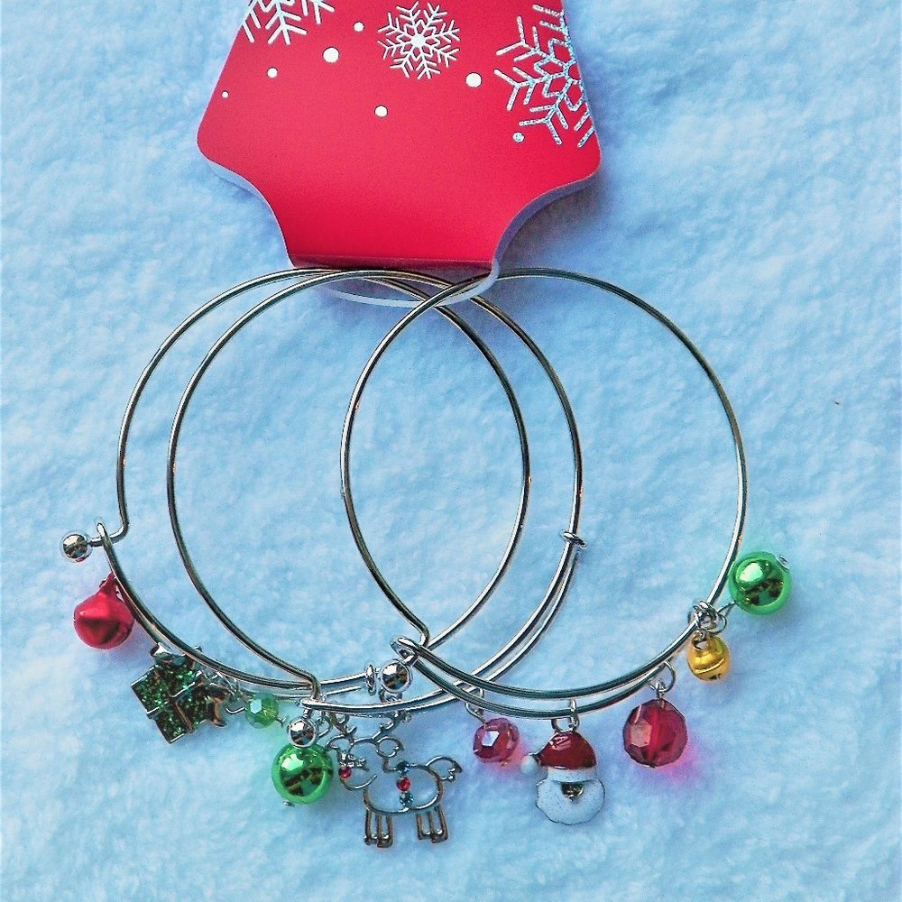 3PC Christmas Bangle Bracelets Set Charms